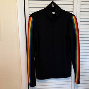 Black Long Sleeve Top with Rainbow Stripes